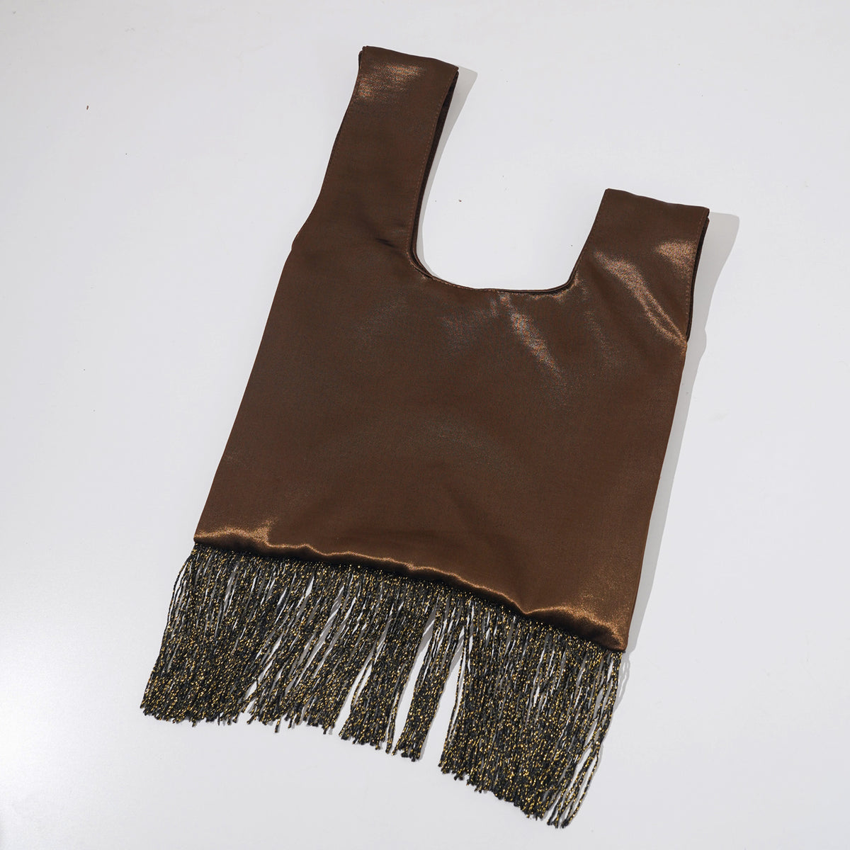 Coffee brown metallic fringe Japanese knot bag gallery image 5.jpg