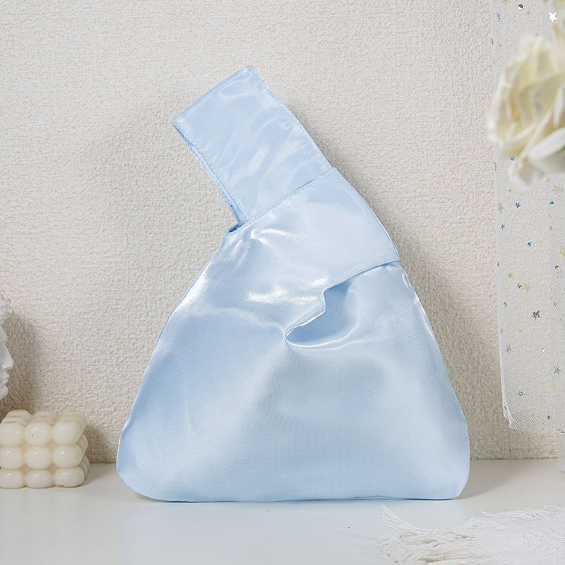 01 Ice Blue shimmer satin Japanese knot bag
