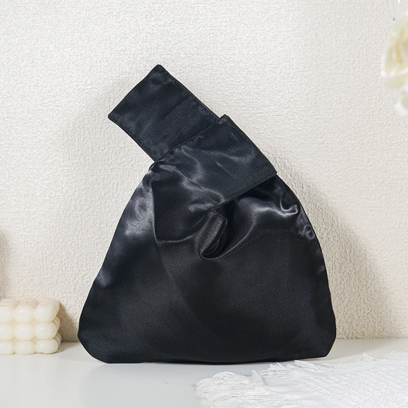 08 Black shimmer satin Japanese knot bag