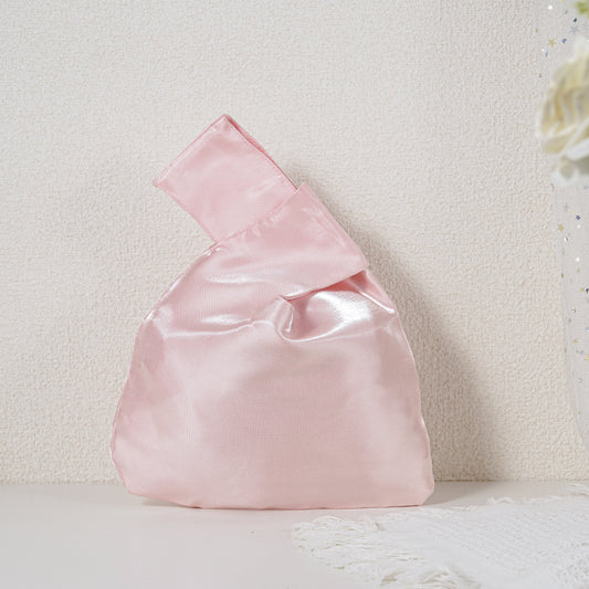 16 Blushing Pink shimmer satin Japanese knot bag