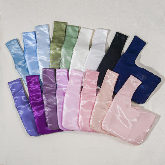 Seventeen colors of shimmer satin Japanese knot bags