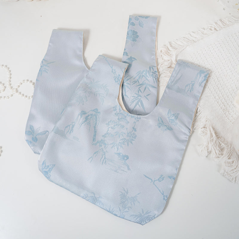 Blue Bamboo Embroidered Japanese Knot Bag