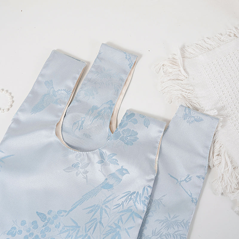 Blue Bamboo Embroidered Japanese Knot Bag