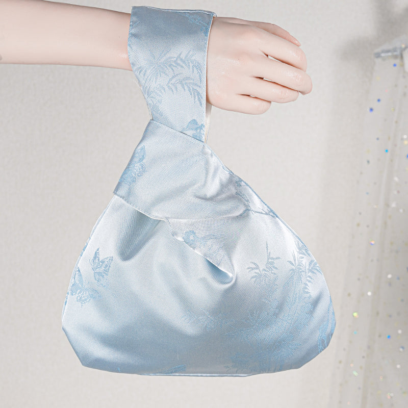 Blue Bamboo Embroidered Japanese Knot Bag