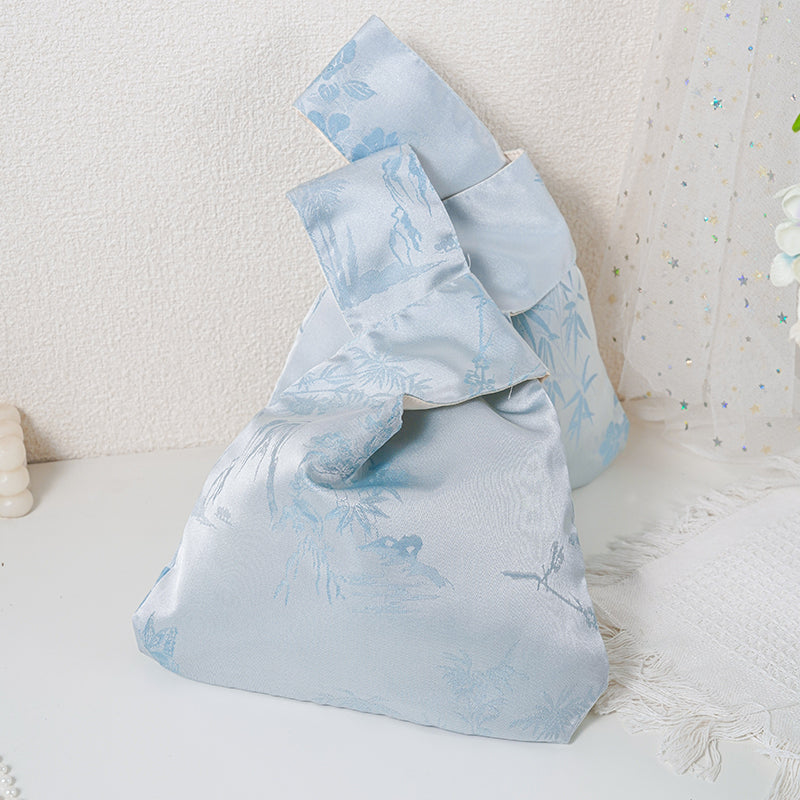Blue Bamboo Embroidered Japanese Knot Bag