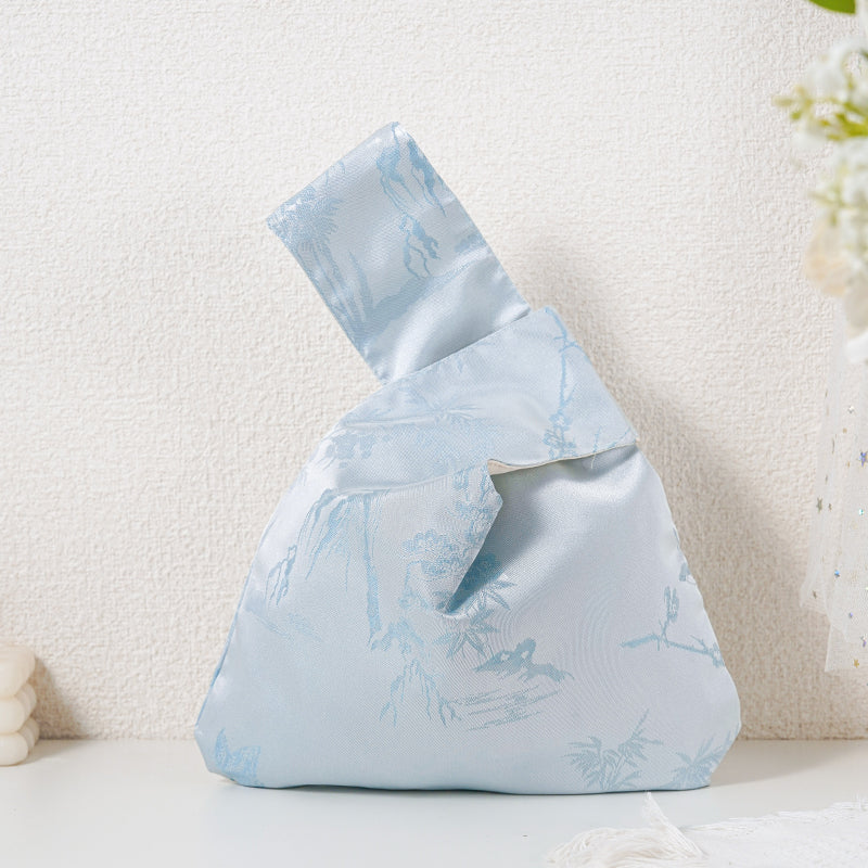 Blue Bamboo Embroidered Japanese Knot Bag