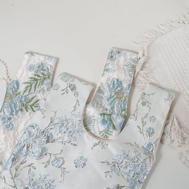 Blue Botanical Jacquard Japanese Knot Bag