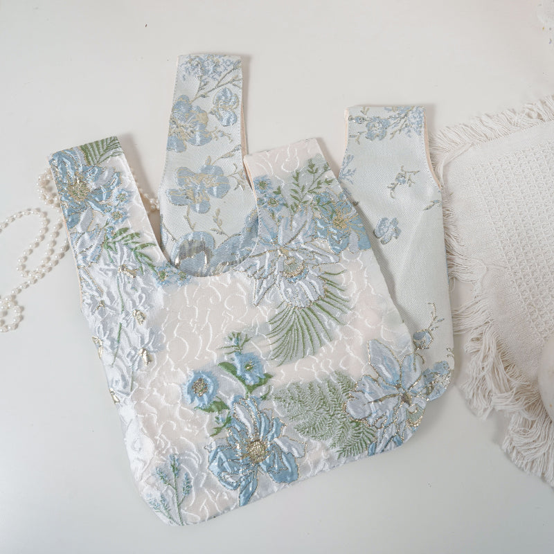 Blue Botanical Jacquard Japanese Knot Bag