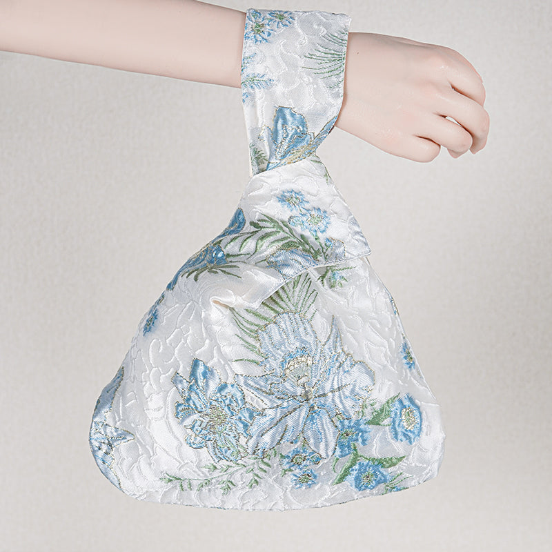 Blue Botanical Jacquard Japanese Knot Bag