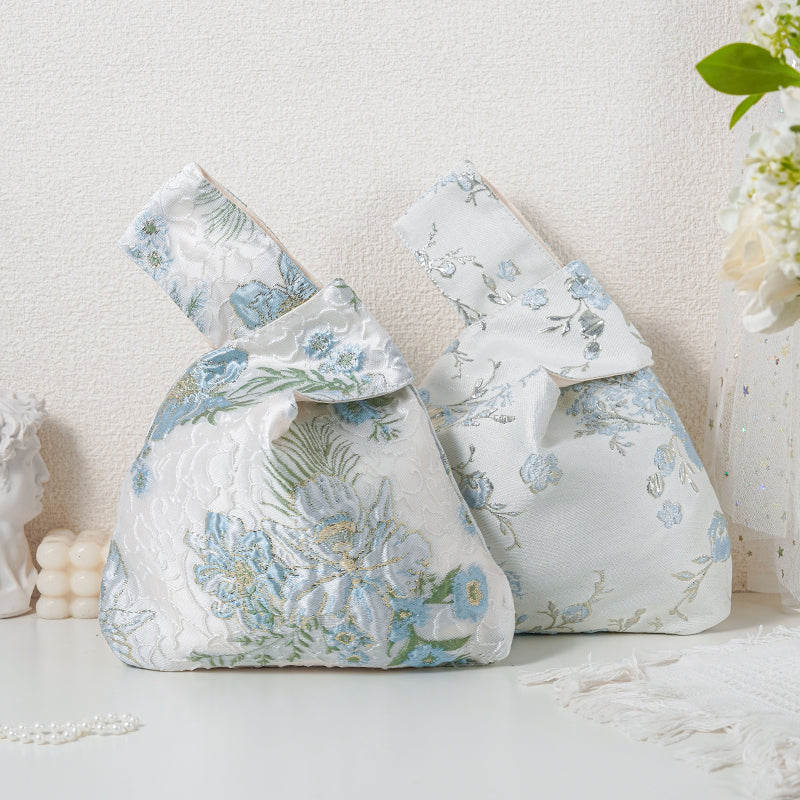 Blue Botanical Jacquard Japanese Knot Bag