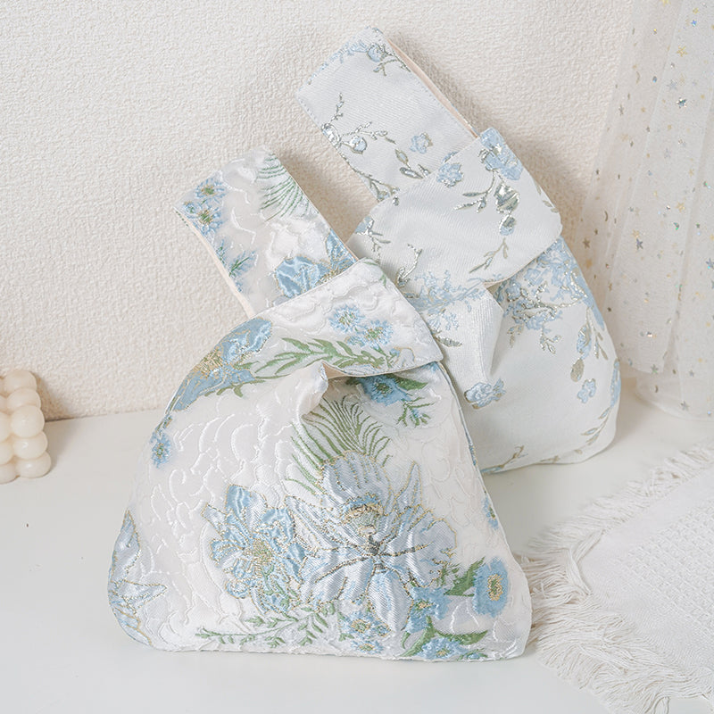 Blue Botanical Jacquard Japanese Knot Bag
