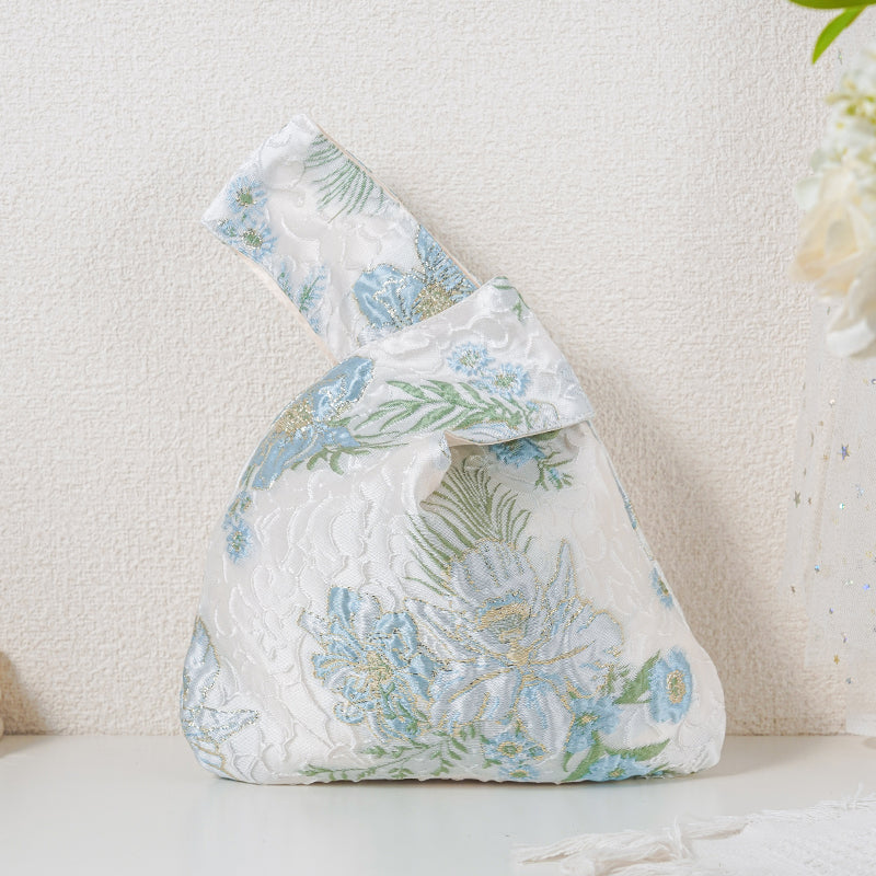 Blue Botanical Jacquard Japanese Knot Bag