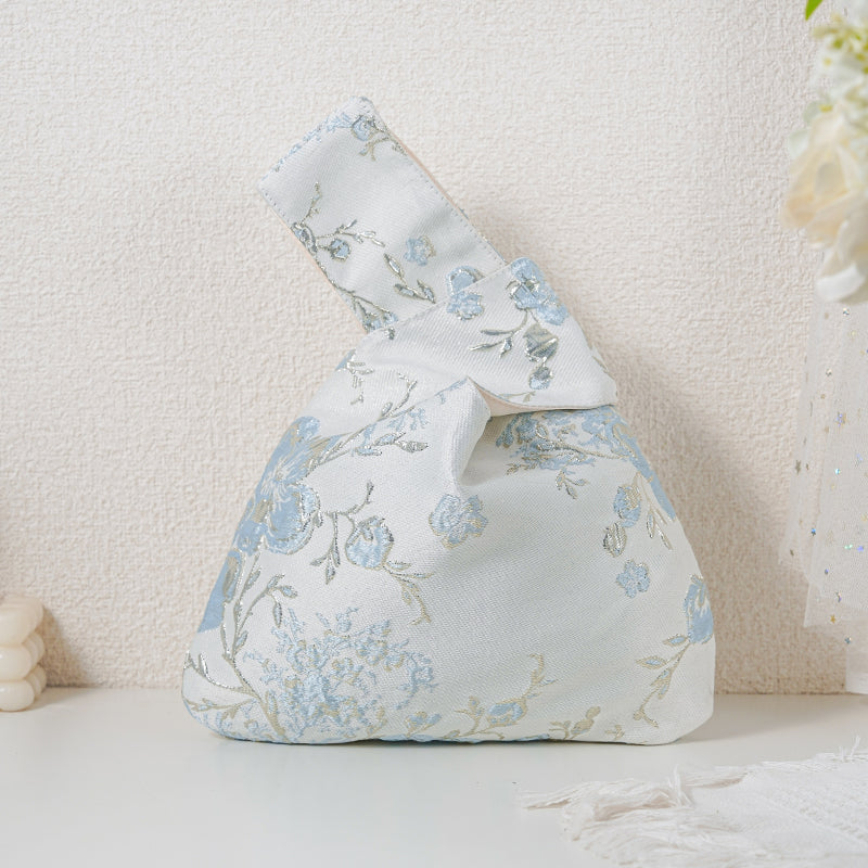 Blue Botanical Jacquard Japanese Knot Bag