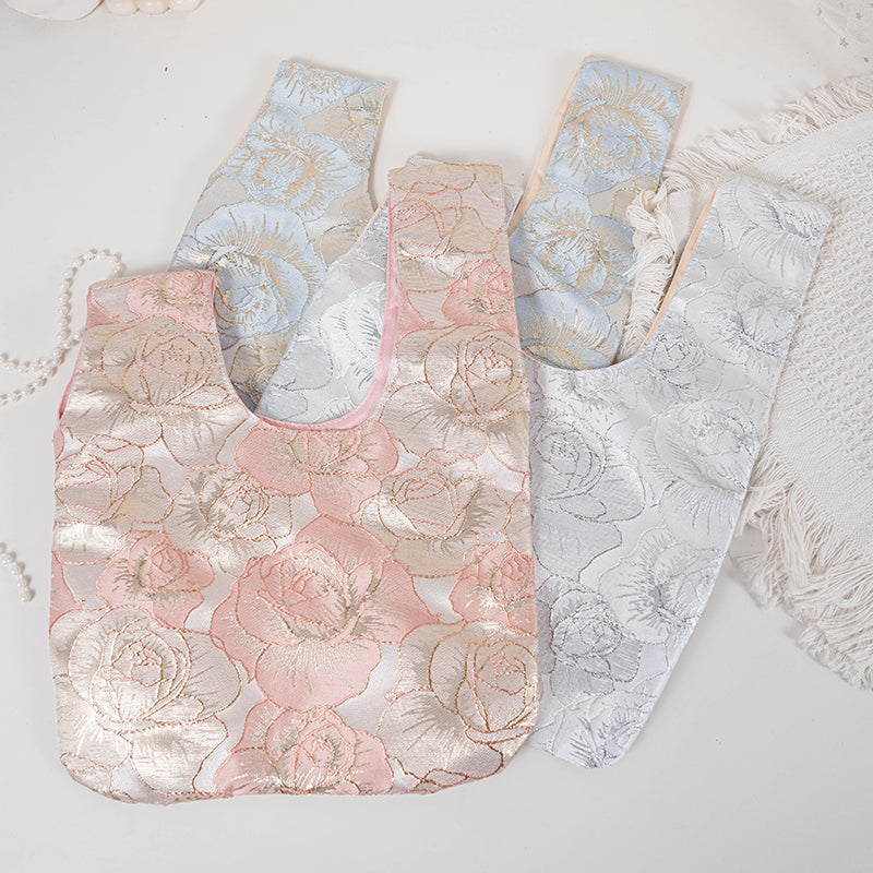 Gold-Thread Rose Embroidered Japanese Knot Bag