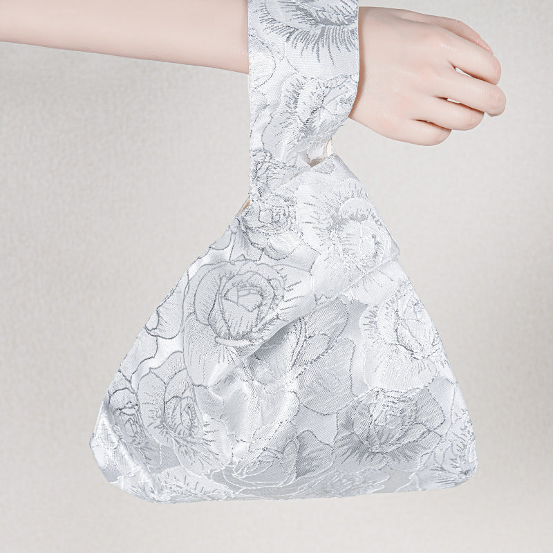 Gold-Thread Rose Embroidered Japanese Knot Bag