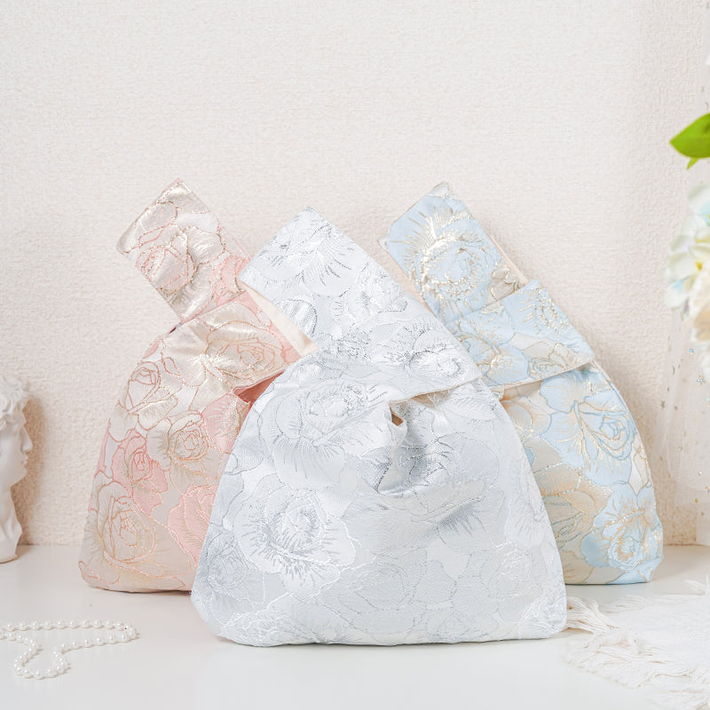 Gold-Thread Rose Embroidered Japanese Knot Bag