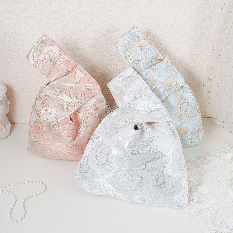Gold-Thread Rose Embroidered Japanese Knot Bag