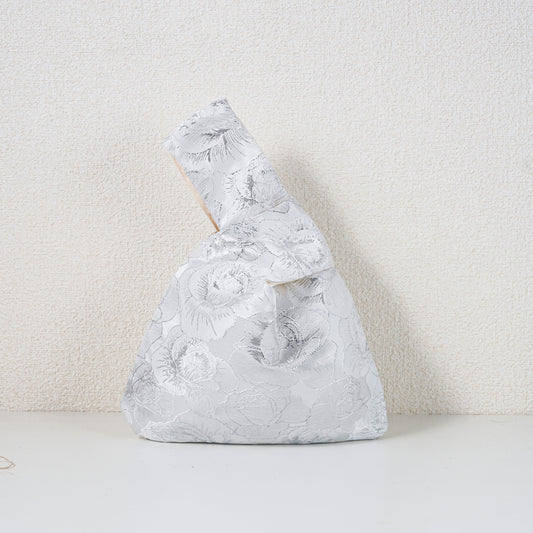 Silver Rose Satin Japanese Knot Bag — updated original product photo