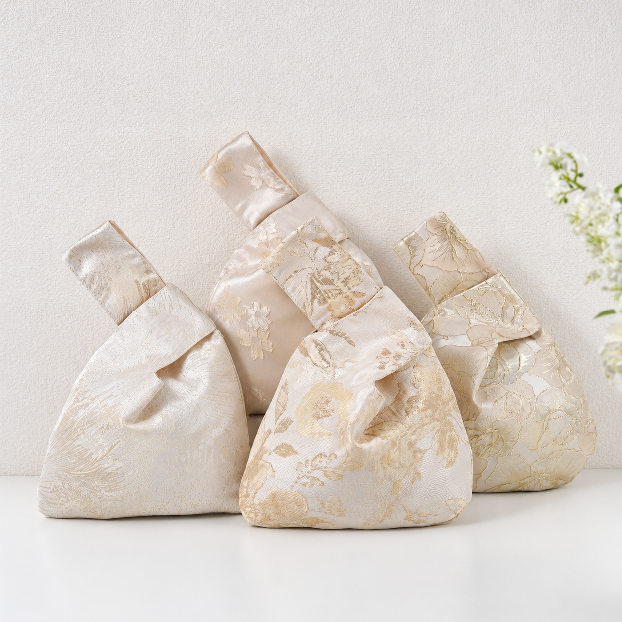 Gold & Champagne fabric bags, sold individually