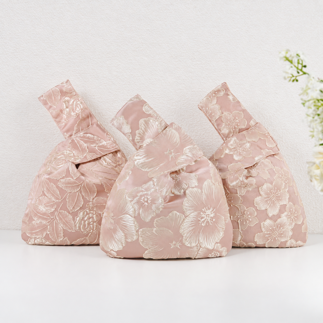 Pink fabric bags, sold individually