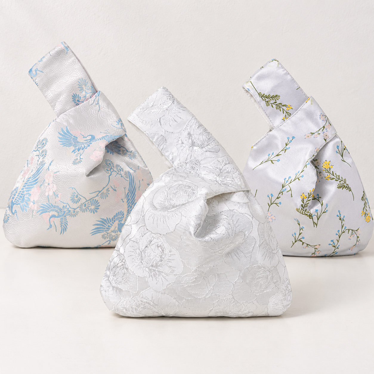 Silver & White fabric bags, sold individually