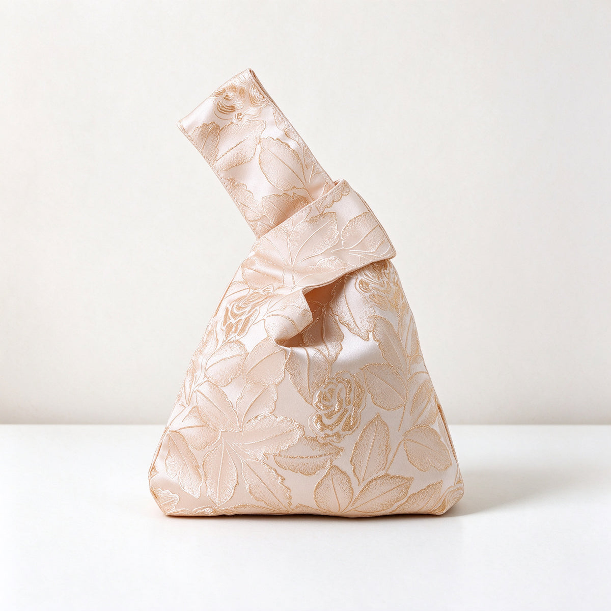 Gold Vintage Rose Leaf Satin Japanese Knot Bag