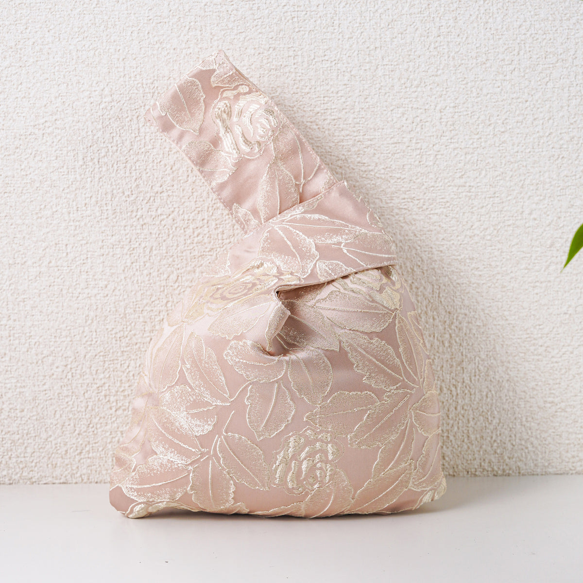 Vintage Rose Leaf Satin Japanese Knot Bag fabric and bag detail 4
