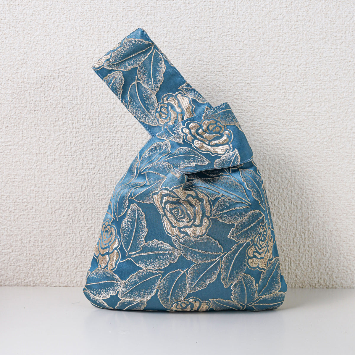 Vintage Rose Leaf Satin Japanese Knot Bag fabric and bag detail 7