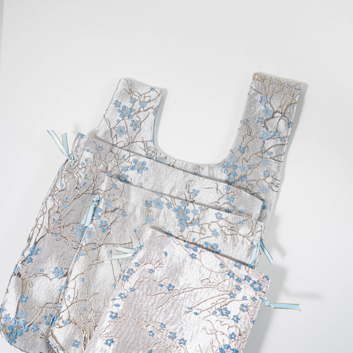 Close-up of the embossed blue blossoms