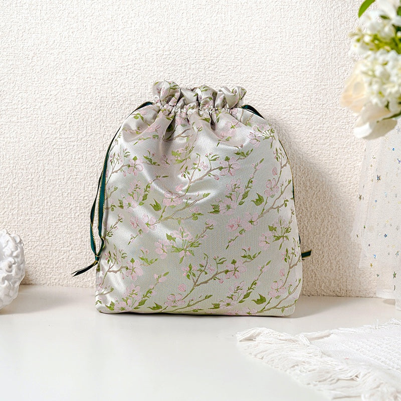 Champagne Sakura patterned drawstring favor gift bag