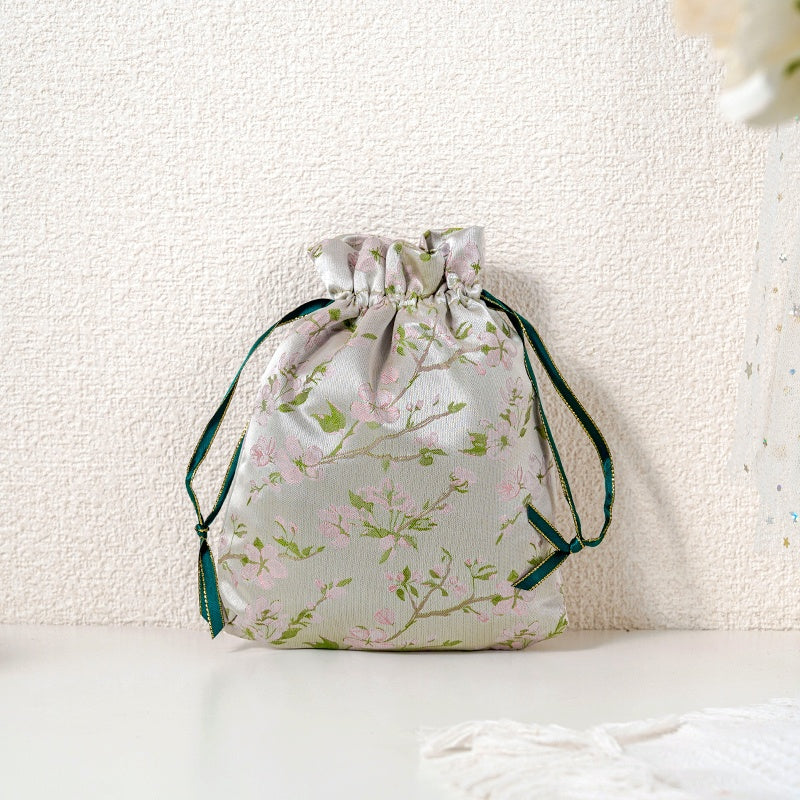 Champagne Sakura patterned drawstring favor gift bag