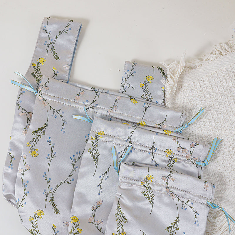 Silver Sprig patterned drawstring favor gift bag