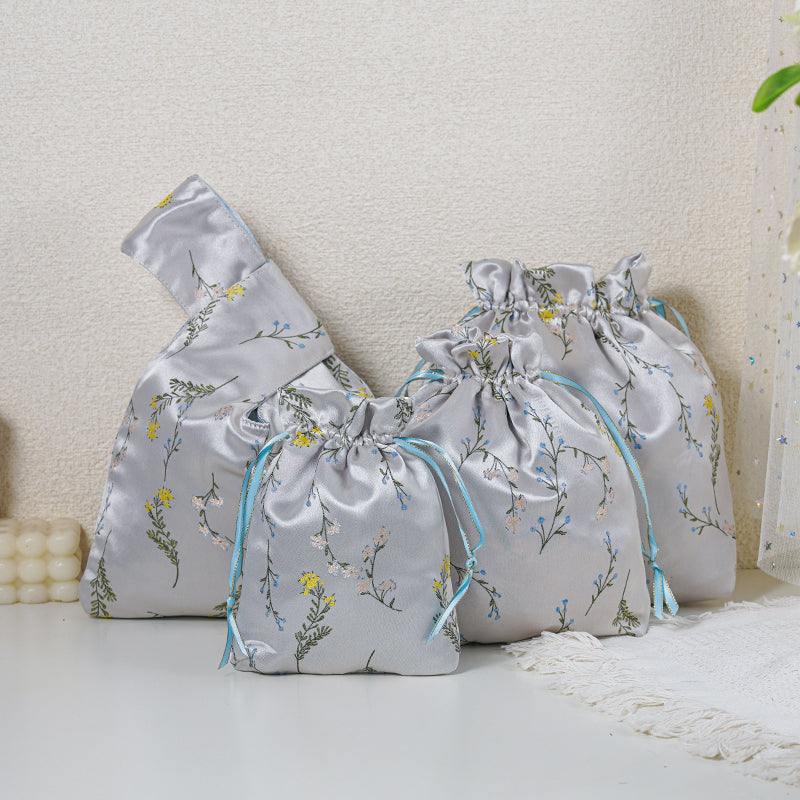 Silver Sprig patterned drawstring favor gift bag
