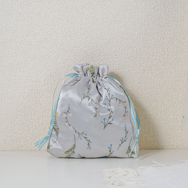 Silver Sprig patterned drawstring favor gift bag