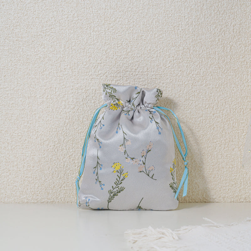 Silver Sprig patterned drawstring favor gift bag