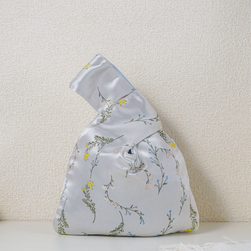 Silver Sprig patterned drawstring favor gift bag