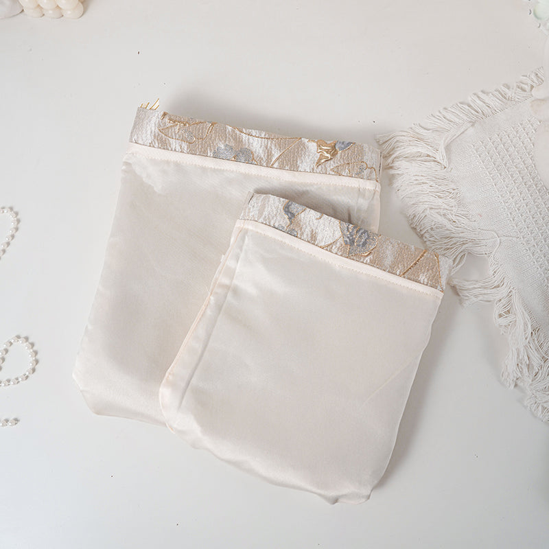 Gold Gray Rose patterned drawstring favor gift bag