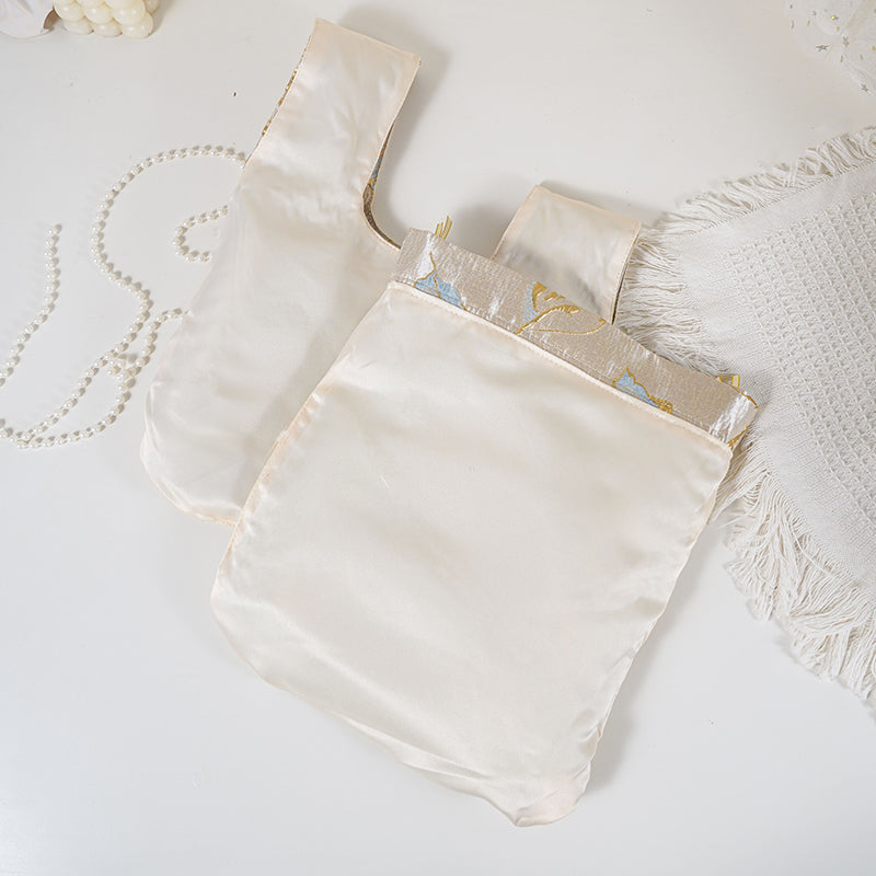 Gold Blue Rose patterned drawstring favor gift bag