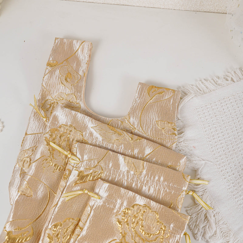 Gold Yellow Rose patterned drawstring favor gift bag