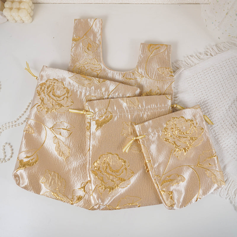 Gold Yellow Rose patterned drawstring favor gift bag