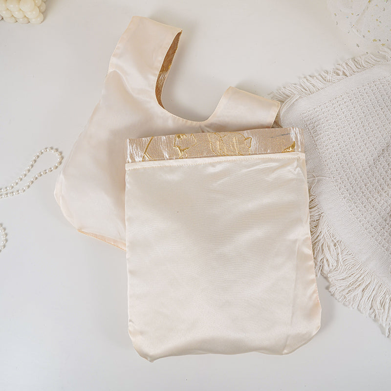Gold Yellow Rose patterned drawstring favor gift bag