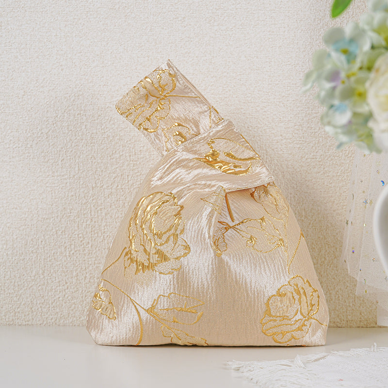 Gold Yellow Rose patterned drawstring favor gift bag