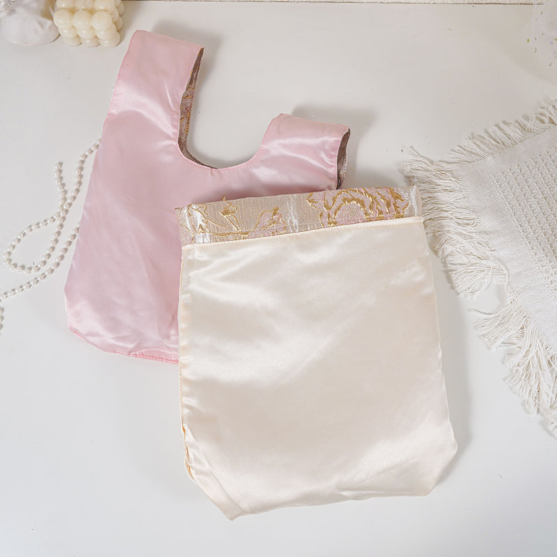 Gold Pink Rose patterned drawstring favor gift bag