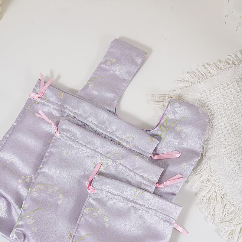 Lilac Muguet patterned drawstring favor gift bag