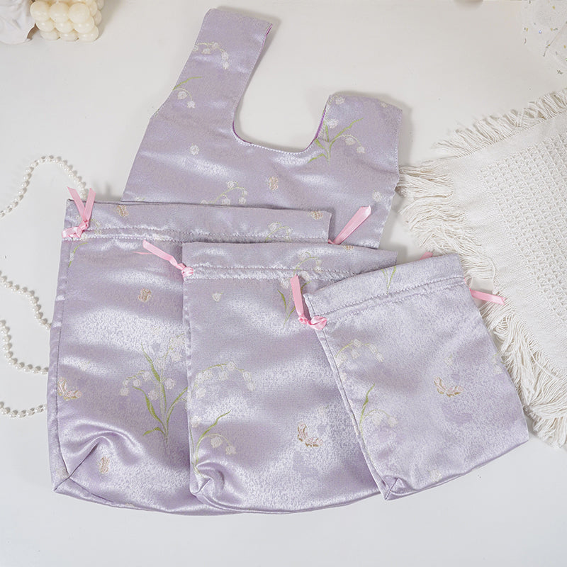 Lilac Muguet patterned drawstring favor gift bag