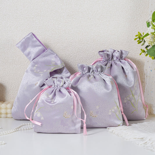 Lilac Muguet patterned drawstring favor gift bag