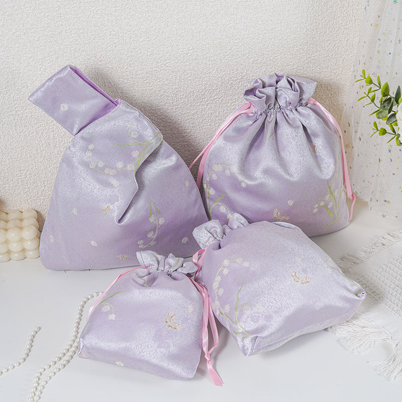 Lilac Muguet patterned drawstring favor gift bag