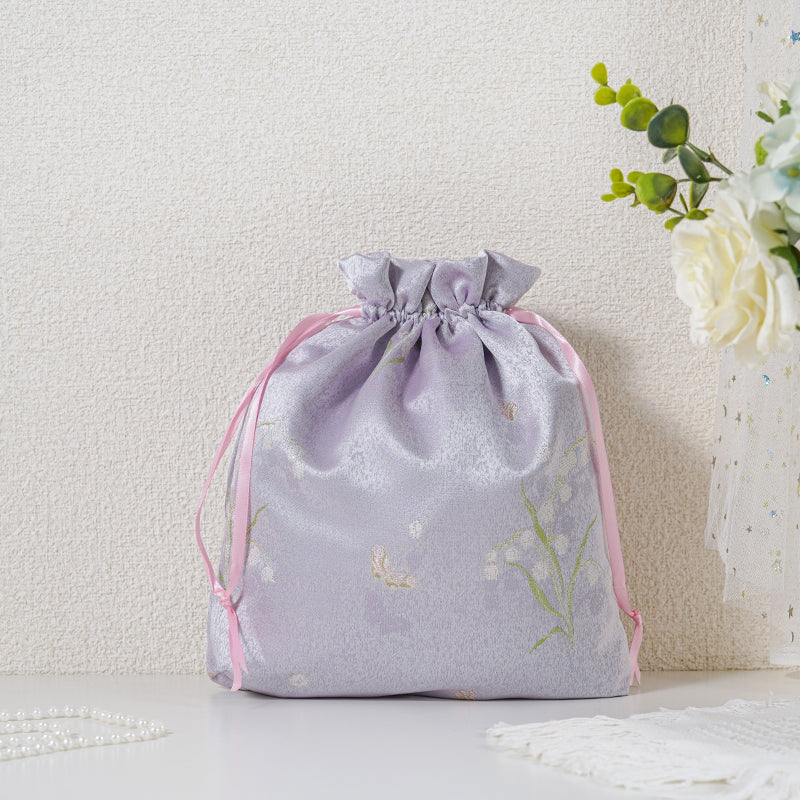 Lilac Muguet patterned drawstring favor gift bag