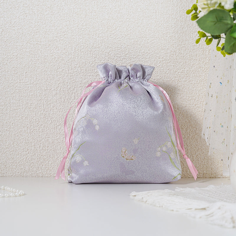 Lilac Muguet patterned drawstring favor gift bag