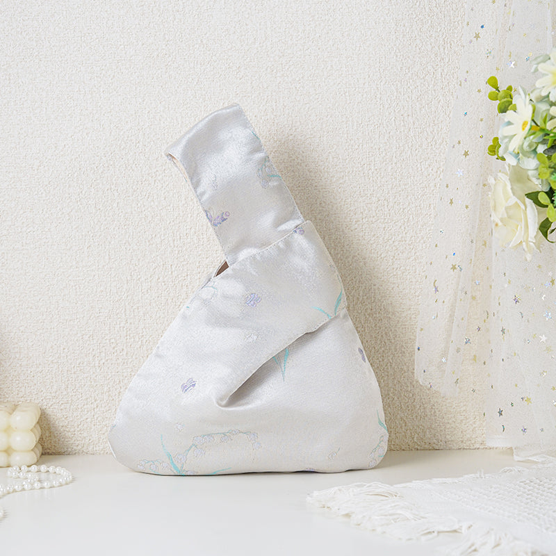 Silver Muguet patterned drawstring favor gift bag